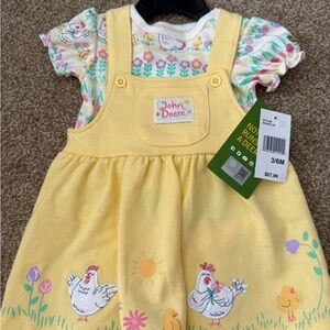 John Deere Yellow Baby Pinafore Dress with Floral Tee